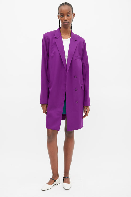 Helmut Lang Purple Wool Three Pocket Coat