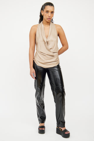 Helmut Lang Beige Draped Satin Sleeveless Top