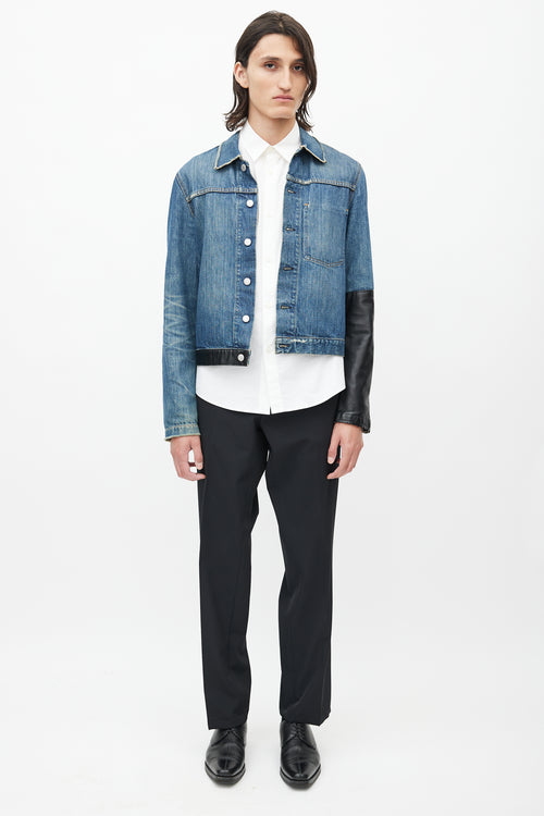 Helmut Lang Spring 2003 Blue 
Black Leather Denim Jacket