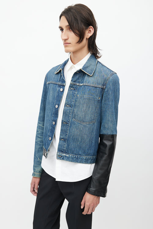 Helmut Lang Spring 2003 Blue 
Black Leather Denim Jacket