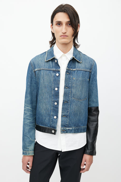 Helmut Lang Spring 2003 Blue 
Black Leather Denim Jacket