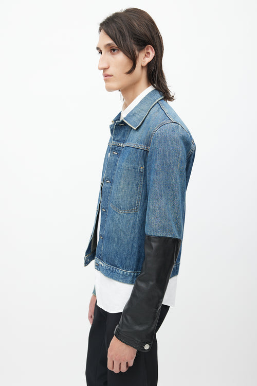 Helmut Lang Spring 2003 Blue 
Black Leather Denim Jacket