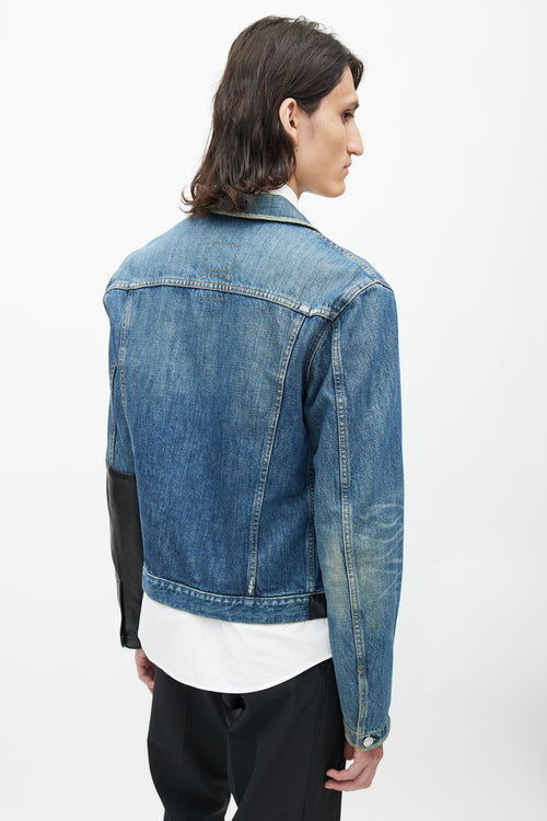 Helmut Lang Spring 2003 Blue 
Black Leather Denim Jacket