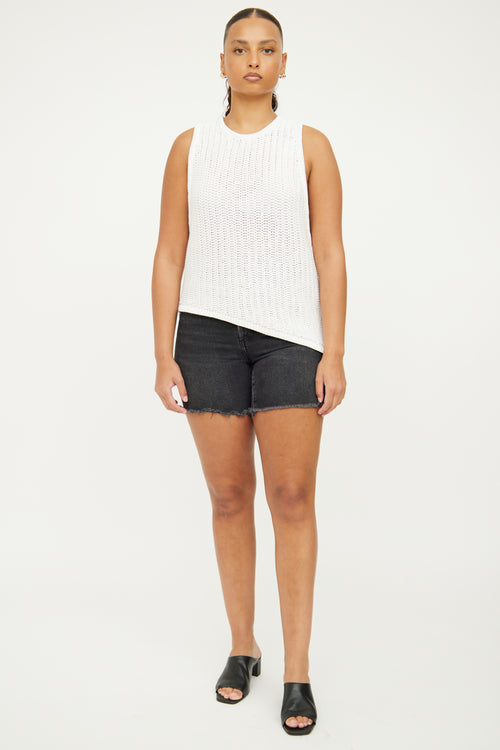 Helmut Lang White Asymmetrical Crochet Top