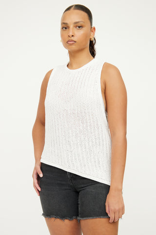 Helmut Lang White Asymmetrical Crochet Top