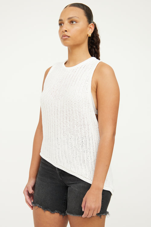 Helmut Lang White Asymmetrical Crochet Top