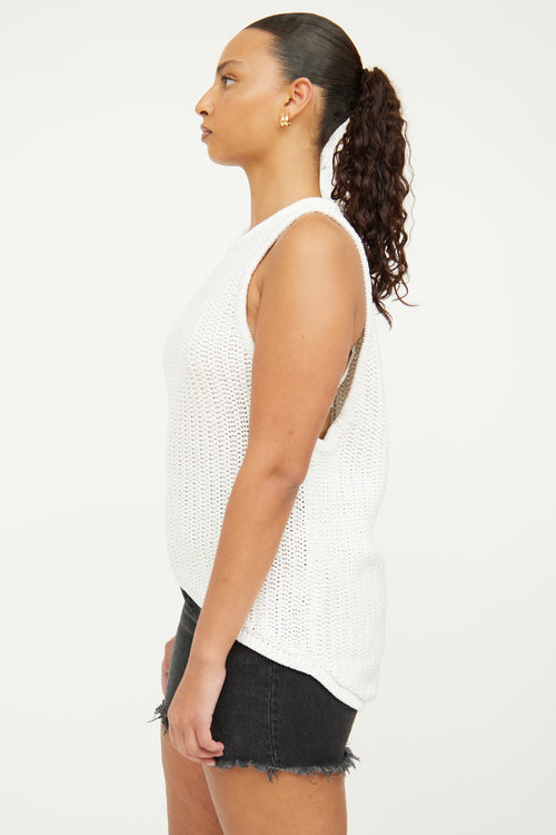 Helmut Lang White Asymmetrical Crochet Top