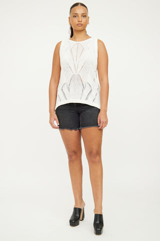 Helmut Lang White Crochet Sleeveless Top