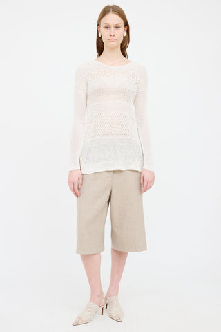 Helmut Lang White Linen Open Knit Sweater