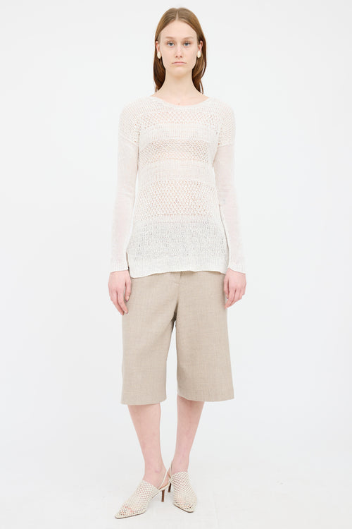 Helmut Lang White Linen Open Knit Sweater