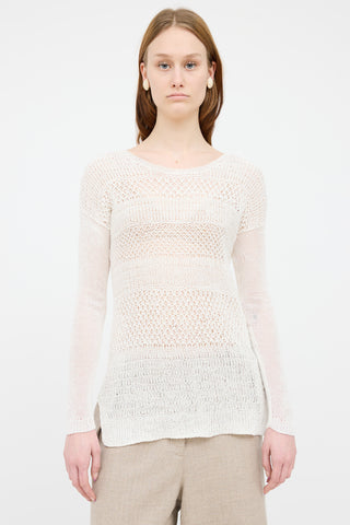 Helmut Lang White Linen Open Knit Sweater