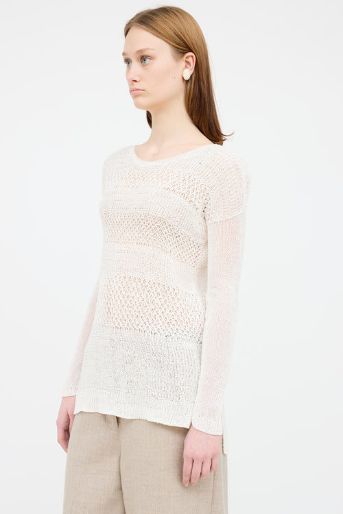 Helmut Lang White Linen Open Knit Sweater