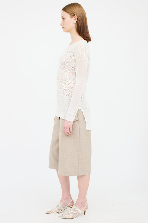 Helmut Lang White Linen Open Knit Sweater