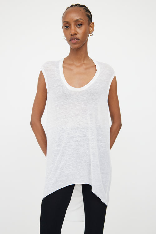 Helmut Lang White High Low Draped Top