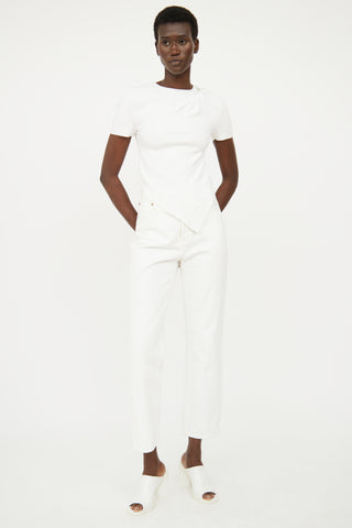 Helmut Lang White Ribbed Asymmetrical Top