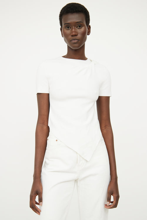 Helmut Lang White Ribbed Asymmetrical Top