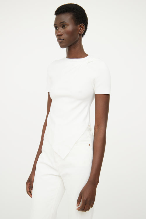 Helmut Lang White Ribbed Asymmetrical Top