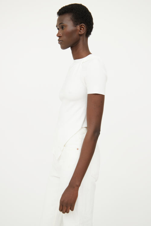 Helmut Lang White Ribbed Asymmetrical Top