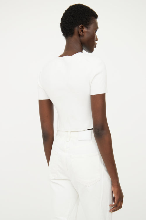 Helmut Lang White Ribbed Asymmetrical Top