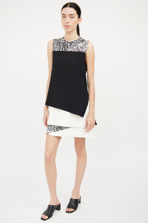 Helmut Lang Black 
White Layered Dress