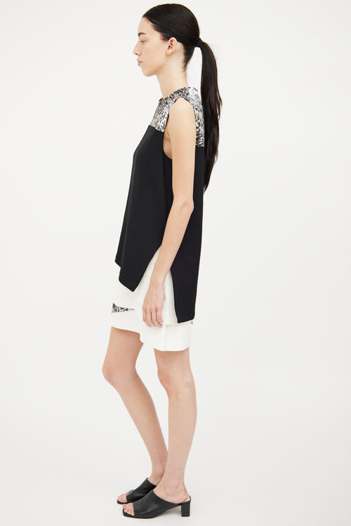 Helmut Lang Black 
White Layered Dress