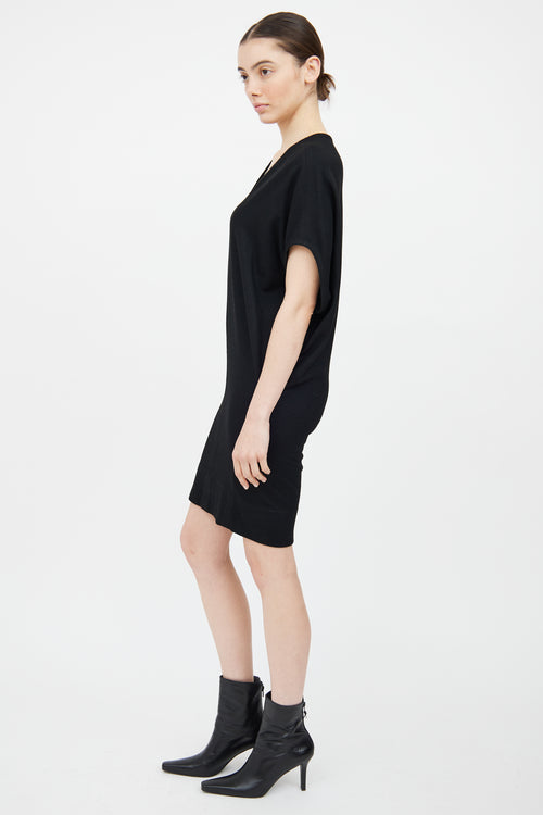 Helmut Lang Black Wool Wing Sleeveless Dress