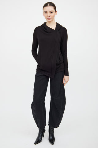 Helmut Lang Black Asymmetrical Zip Hood Top