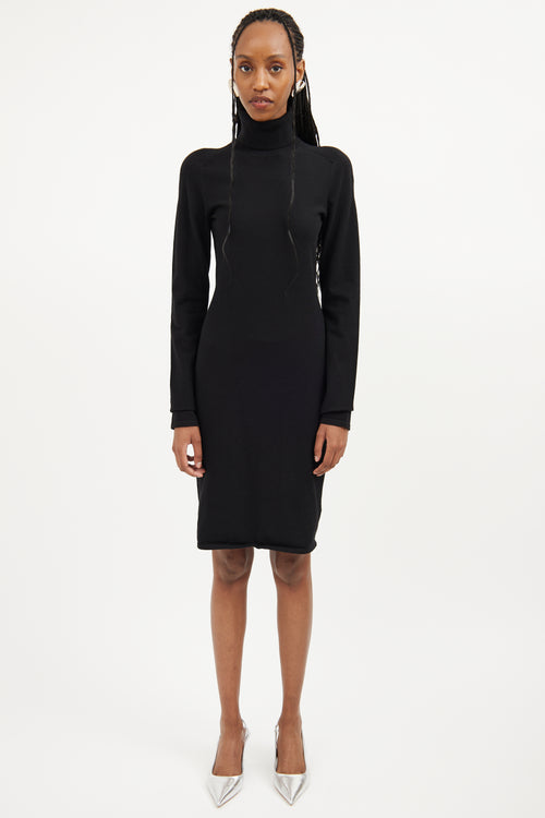 Helmut Lang Black Ribbed Turtleneck Dress