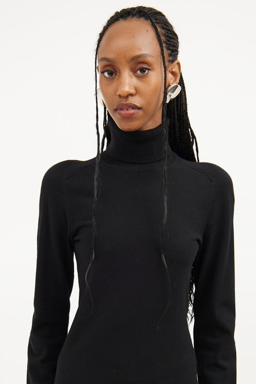 Helmut Lang Black Ribbed Turtleneck Dress