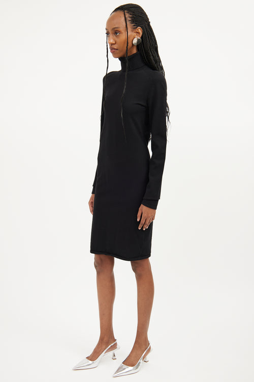 Helmut Lang Black Ribbed Turtleneck Dress