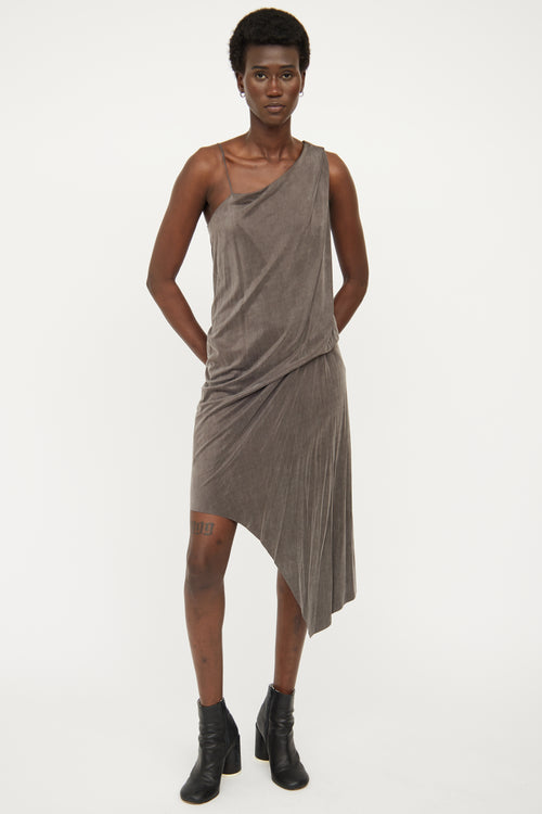 Helmut Lang Grey Draped Sleeveless Dress