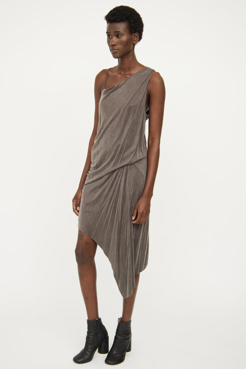 Helmut Lang Grey Draped Sleeveless Dress