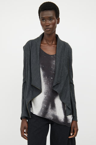 Helmut Lang Grey Wool Asymmetrical Cardigan