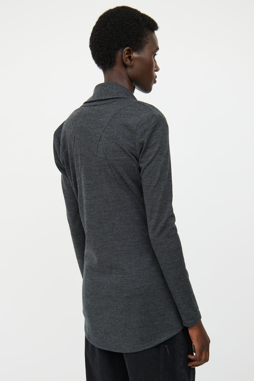 Helmut Lang Grey Wool Asymmetrical Cardigan