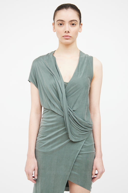 Helmut Lang Green Draped Midi Dress