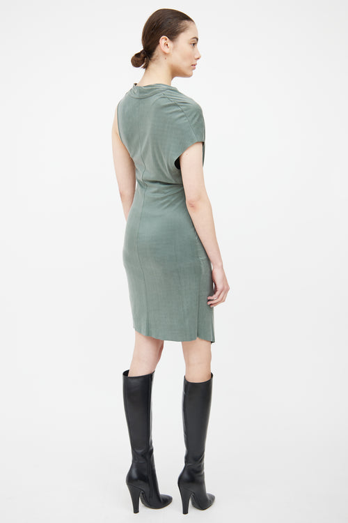 Helmut Lang Green Draped Midi Dress