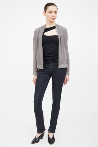 Helmut Lang Grey Textured Bomber Jacket