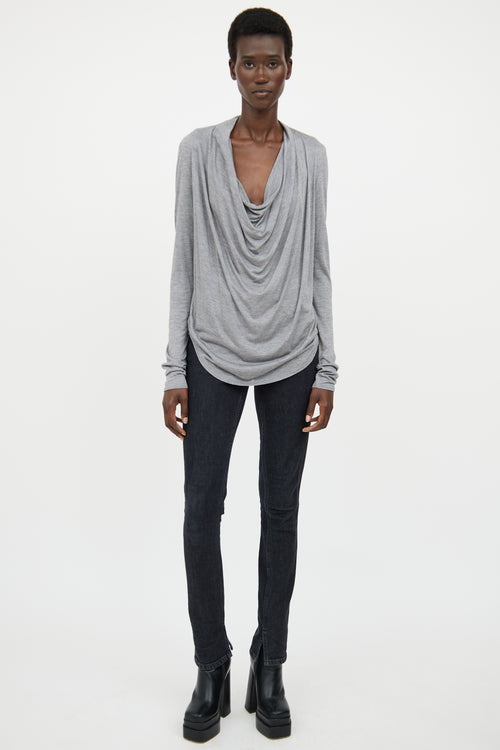 Helmut Lang Grey Cowl Neck Top