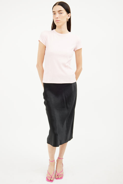 Helmut Lang Pink Ribbed Raw Hem Top