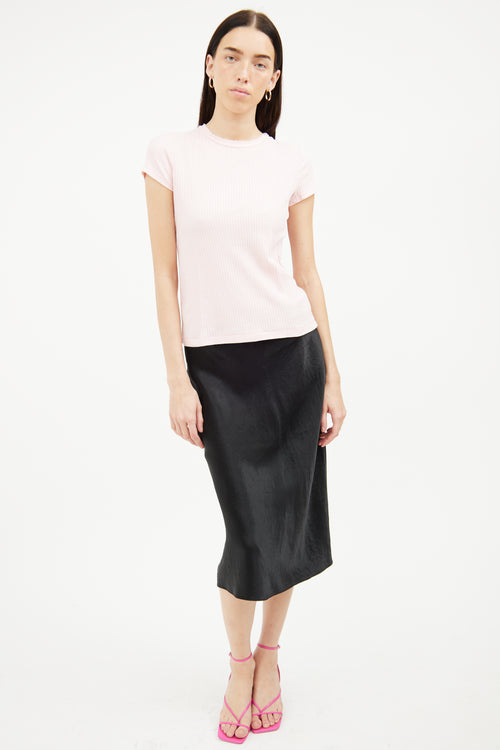 Helmut Lang Pink Ribbed Raw Hem Top