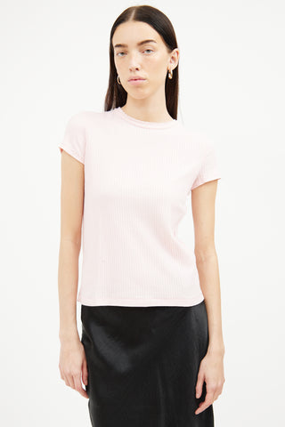 Helmut Lang Pink Ribbed Raw Hem Top