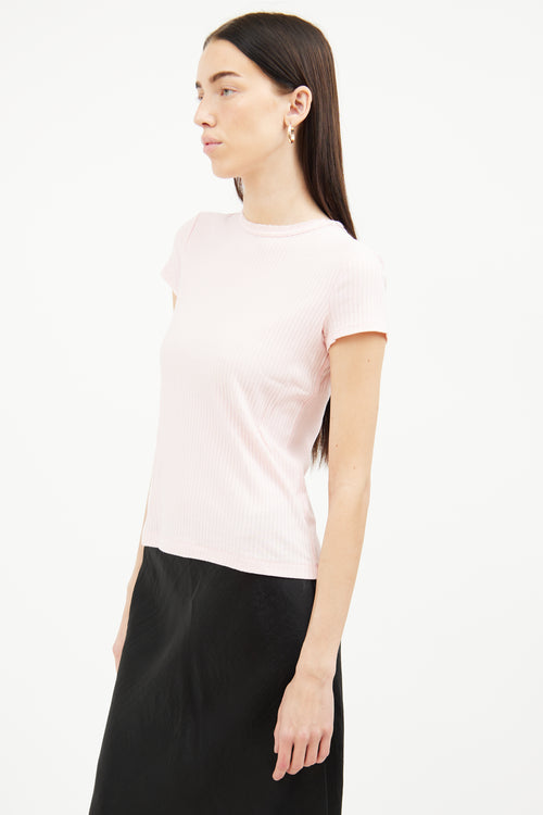 Helmut Lang Pink Ribbed Raw Hem Top