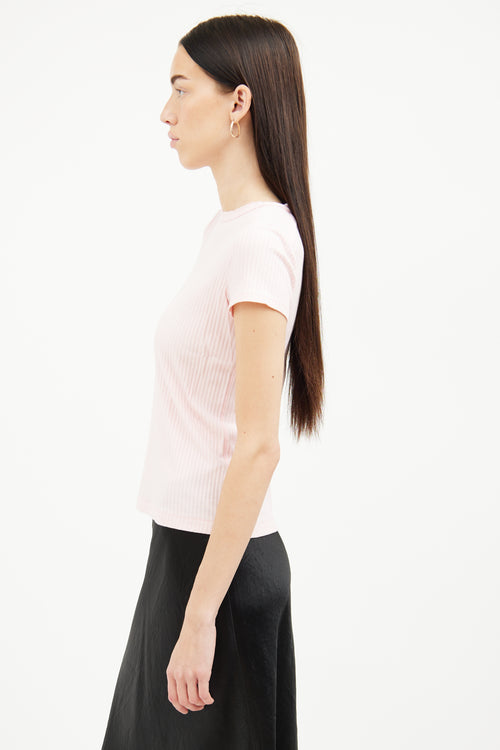 Helmut Lang Pink Ribbed Raw Hem Top