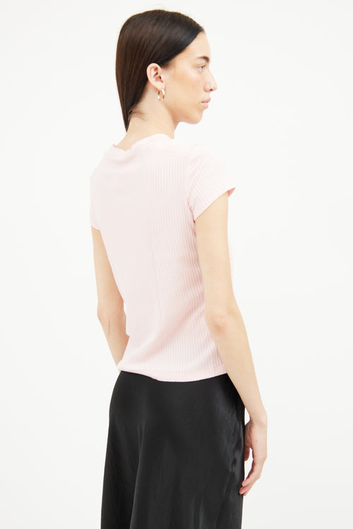 Helmut Lang Pink Ribbed Raw Hem Top