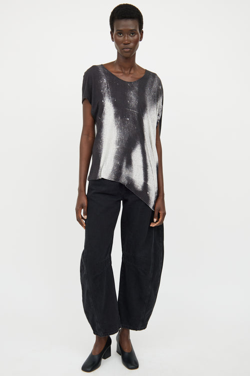 Helmut Lang Grey 
White Printed Top