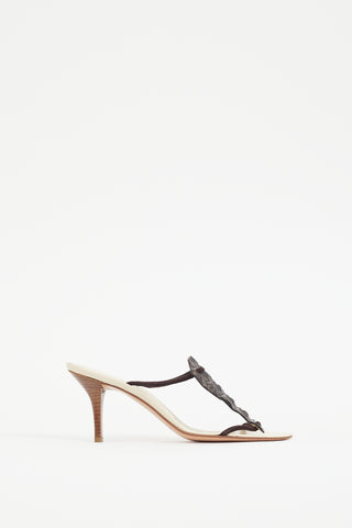 Helmut Lang White 
Brown Leather Textured Sandal