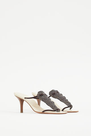 Helmut Lang White 
Brown Leather Textured Sandal