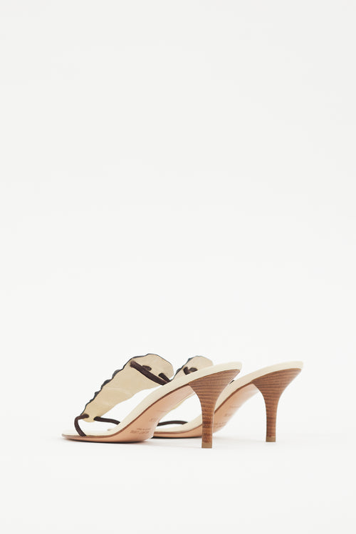 Helmut Lang White 
Brown Leather Textured Sandal