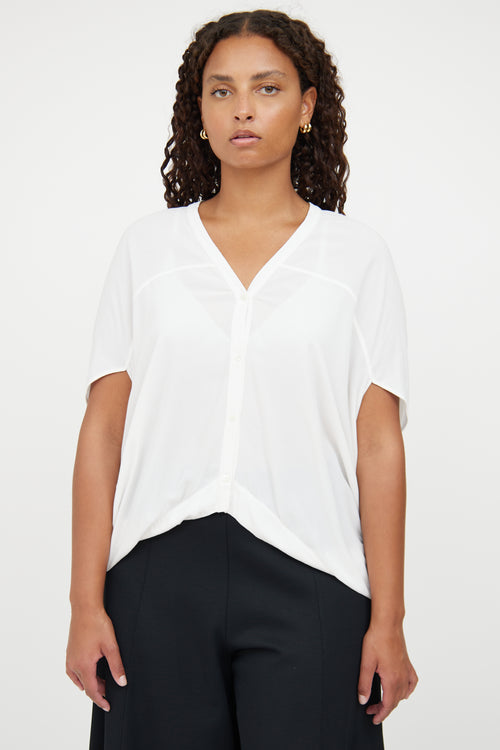 Helmut Lang White Button High Low Top