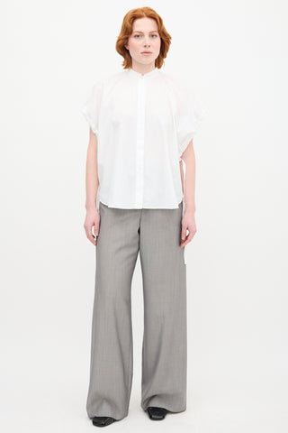 Helmut Lang White Stand Collar Sleeveless Shirt